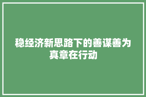 稳经济新思路下的善谋善为真章在行动 稳经济新思路下的善谋善为真章在行动