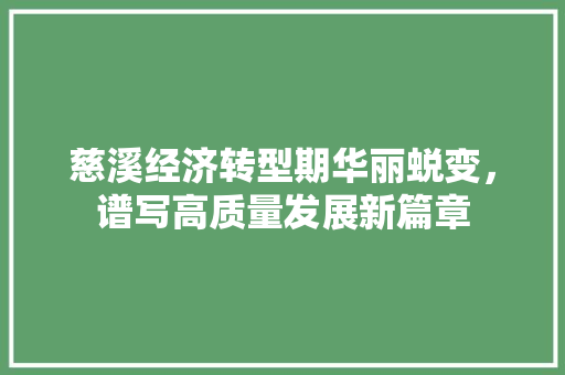 慈溪经济转型期华丽蜕变,谱写高质量发展新篇章 慈溪经济转型期华丽蜕变,谱写高质量发展新篇章