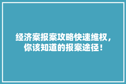 经济案报案攻略快速维权,你该知道的报案途径! 经济案报案攻略快速维权,你该知道的报案途径!