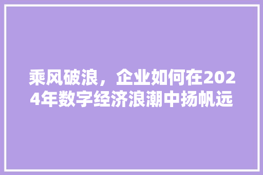 乘风破浪,企业如何在2024年数字经济浪潮中扬帆远航 乘风破浪,企业如何在2024年数字经济浪潮中扬帆远航