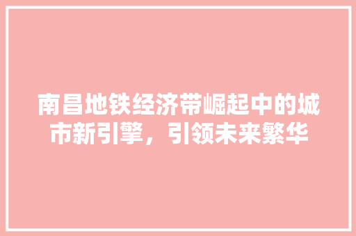 南昌地铁经济带崛起中的城市新引擎,引领未来繁华 南昌地铁经济带崛起中的城市新引擎,引领未来繁华