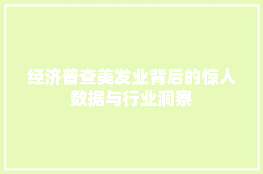 经济普查美发业背后的惊人数据与行业洞察