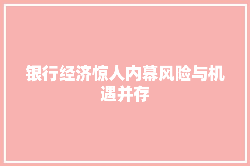 银行经济惊人内幕风险与机遇并存