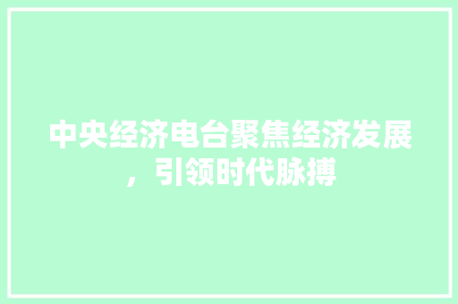 中央经济电台聚焦经济发展,引领时代脉搏 中央经济电台聚焦经济发展,引领时代脉搏