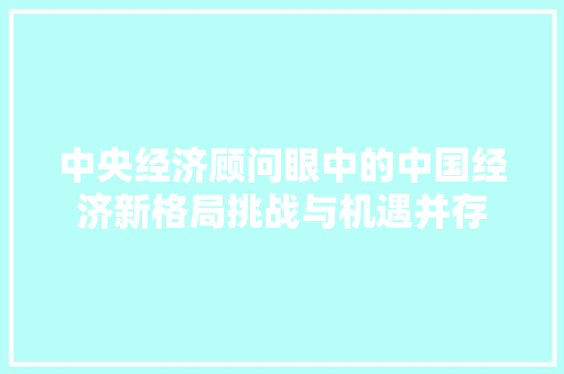 中央经济顾问眼中的中国经济新格局挑战与机遇并存 中央经济顾问眼中的中国经济新格局挑战与机遇并存