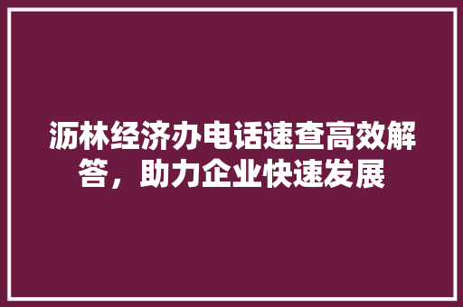 沥林经济办电话速查高效解答,助力企业快速发展 沥林经济办电话速查高效解答,助力企业快速发展