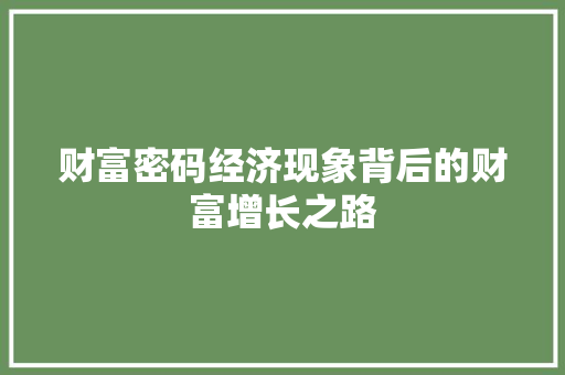 财富密码经济现象背后的财富增长之路 财富密码经济现象背后的财富增长之路