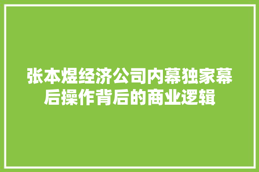 张本煜经济公司内幕独家幕后操作背后的商业逻辑 张本煜经济公司内幕独家幕后操作背后的商业逻辑