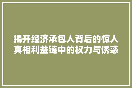 揭开经济承包人背后的惊人真相利益链中的权力与诱惑