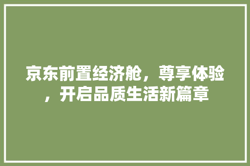 京东前置经济舱,尊享体验,开启品质生活新篇章 京东前置经济舱,尊享体验,开启品质生活新篇章