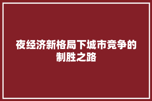 夜经济新格局下城市竞争的制胜之路 夜经济新格局下城市竞争的制胜之路