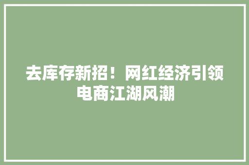 去库存新招!网红经济引领电商江湖风潮 去库存新招!网红经济引领电商江湖风潮