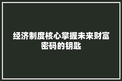 经济制度核心掌握未来财富密码的钥匙 经济制度核心掌握未来财富密码的钥匙