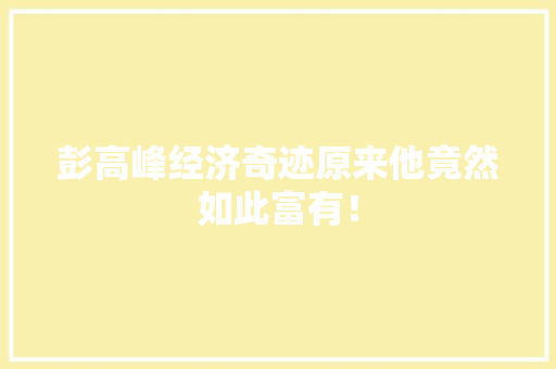彭高峰经济奇迹原来他竟然如此富有! 彭高峰经济奇迹原来他竟然如此富有!