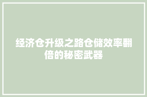 经济仓升级之路仓储效率翻倍的秘密武器 经济仓升级之路仓储效率翻倍的秘密武器