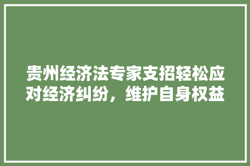 贵州经济法专家支招轻松应对经济纠纷,维护自身权益 贵州经济法专家支招轻松应对经济纠纷,维护自身权益