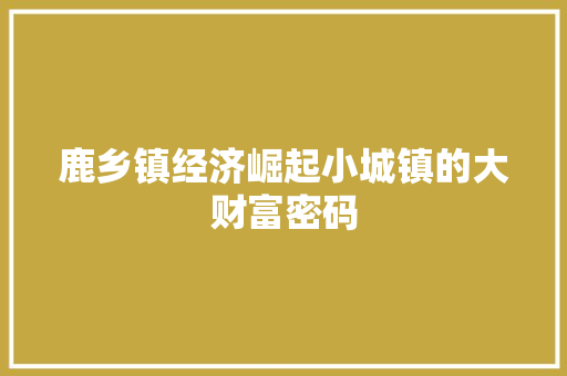 鹿乡镇经济崛起小城镇的大财富密码 鹿乡镇经济崛起小城镇的大财富密码