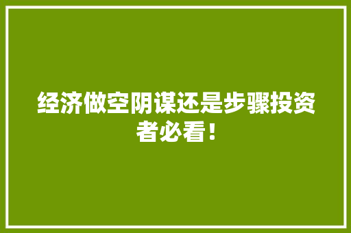 经济做空阴谋还是步骤投资者必看! 经济做空阴谋还是步骤投资者必看!