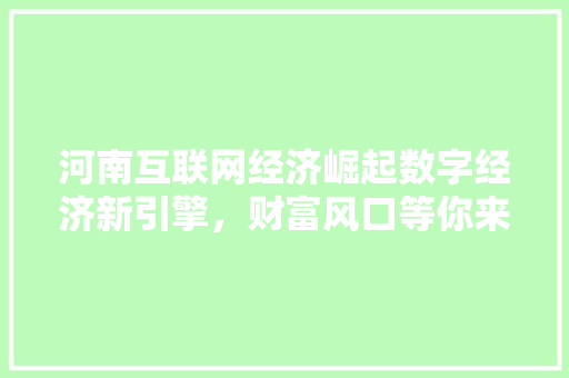 河南互联网经济崛起数字经济新引擎,财富风口等你来抓! 河南互联网经济崛起数字经济新引擎,财富风口等你来抓!