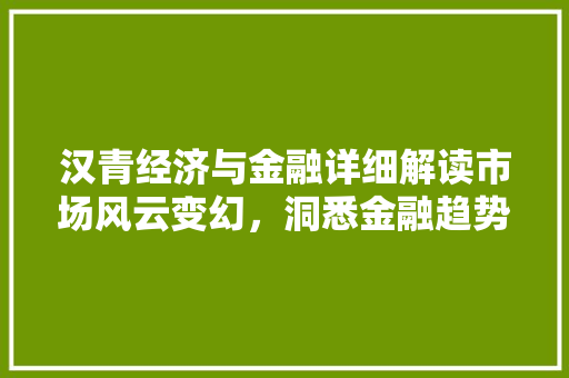 汉青经济与金融详细解读市场风云变幻,洞悉金融趋势 汉青经济与金融详细解读市场风云变幻,洞悉金融趋势