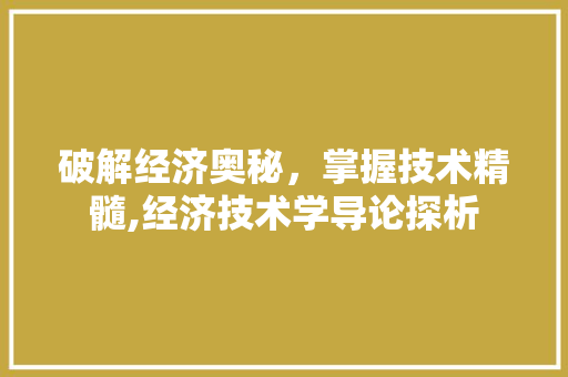 破解经济奥秘,掌握技术精髓,经济技术学导论探析 破解经济奥秘,掌握技术精髓,经济技术学导论探析