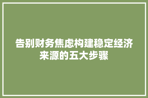告别财务焦虑构建稳定经济来源的五大步骤 告别财务焦虑构建稳定经济来源的五大步骤