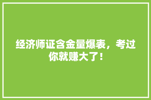 经济师证含金量爆表,考过你就赚大了! 经济师证含金量爆表,考过你就赚大了!