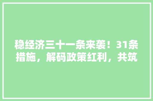 稳经济三十一条来袭!31条措施,解码政策红利,共筑繁荣未来 稳经济三十一条来袭!31条措施,解码政策红利,共筑繁荣未来