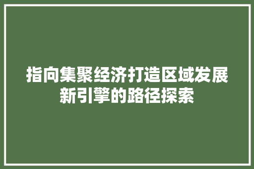 指向集聚经济打造区域发展新引擎的路径探索 指向集聚经济打造区域发展新引擎的路径探索