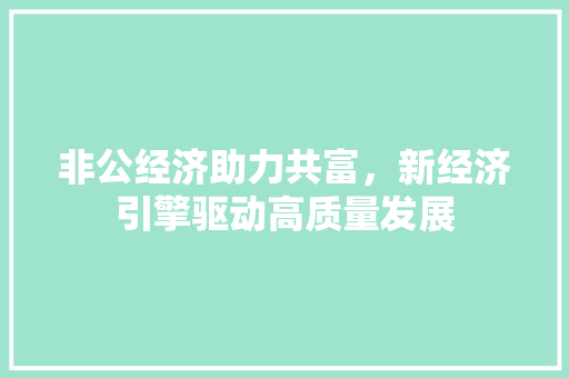 非公经济助力共富,新经济引擎驱动高质量发展 非公经济助力共富,新经济引擎驱动高质量发展