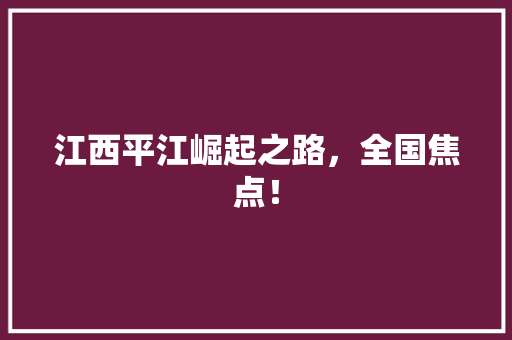 江西平江崛起之路,全国焦点! 江西平江崛起之路,全国焦点!