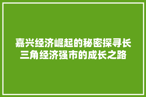嘉兴经济崛起的秘密探寻长三角经济强市的成长之路 嘉兴经济崛起的秘密探寻长三角经济强市的成长之路