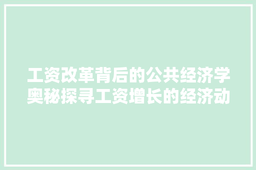 工资改革背后的公共经济学奥秘探寻工资增长的经济动力