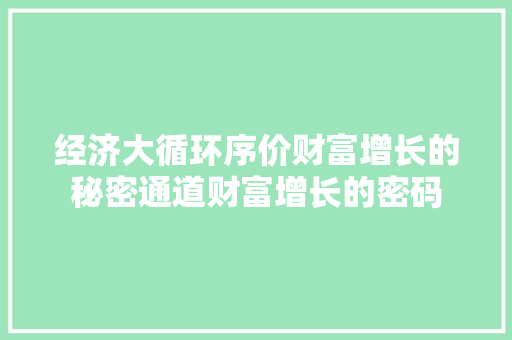 经济大循环序价财富增长的秘密通道财富增长的密码 经济大循环序价财富增长的秘密通道财富增长的密码