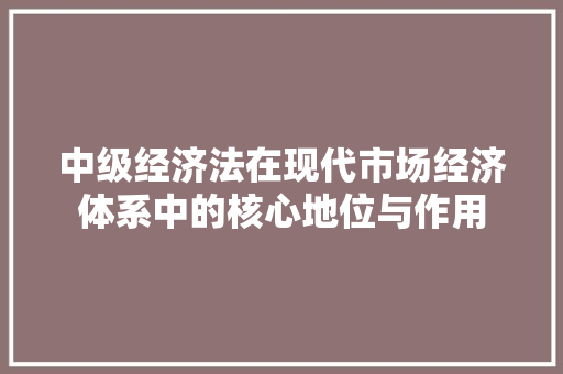中级经济法在现代市场经济体系中的核心地位与作用 中级经济法在现代市场经济体系中的核心地位与作用