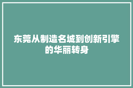 东莞从制造名城到创新引擎的华丽转身 东莞从制造名城到创新引擎的华丽转身