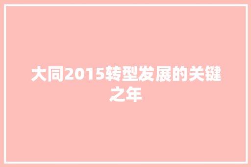 大同2015转型发展的关键之年 大同2015转型发展的关键之年