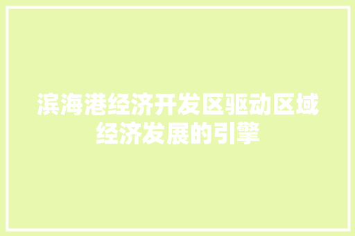 滨海港经济开发区驱动区域经济发展的引擎 滨海港经济开发区驱动区域经济发展的引擎