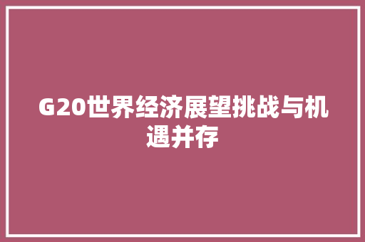 G20世界经济展望挑战与机遇并存 G20世界经济展望挑战与机遇并存