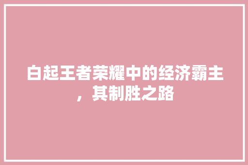 白起王者荣耀中的经济霸主,其制胜之路 白起王者荣耀中的经济霸主,其制胜之路