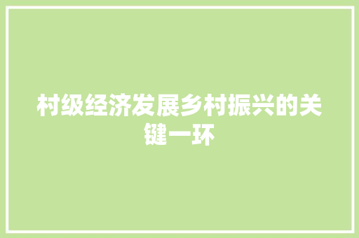 村级经济发展乡村振兴的关键一环