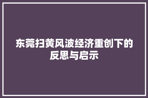 东莞扫黄风波经济重创下的反思与启示 东莞扫黄风波经济重创下的反思与启示