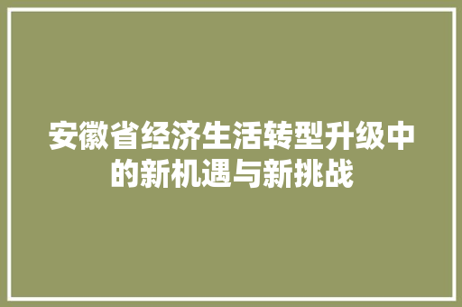 安徽省经济生活转型升级中的新机遇与新挑战 安徽省经济生活转型升级中的新机遇与新挑战