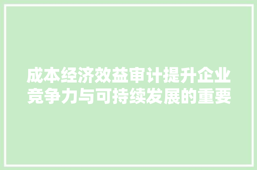 成本经济效益审计提升企业竞争力与可持续发展的重要途径 成本经济效益审计提升企业竞争力与可持续发展的重要途径