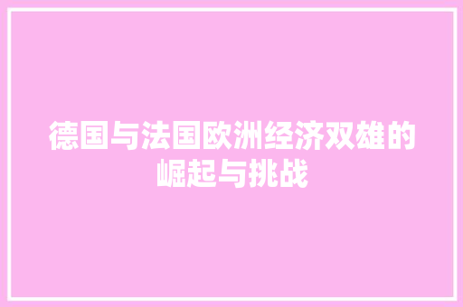 德国与法国欧洲经济双雄的崛起与挑战 德国与法国欧洲经济双雄的崛起与挑战