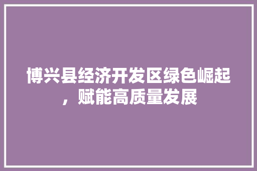 博兴县经济开发区绿色崛起,赋能高质量发展 博兴县经济开发区绿色崛起,赋能高质量发展