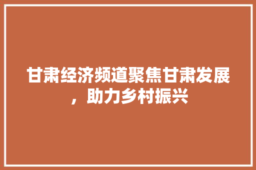 甘肃经济频道聚焦甘肃发展，助力乡村振兴