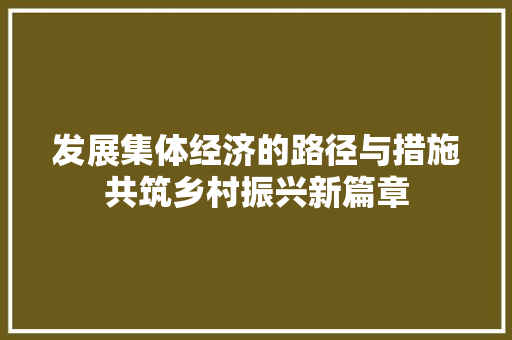 发展集体经济的路径与措施共筑乡村振兴新篇章 发展集体经济的路径与措施共筑乡村振兴新篇章