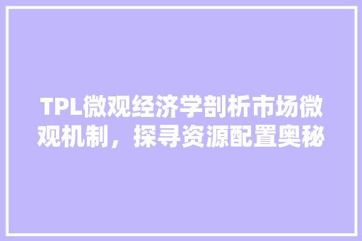 TPL微观经济学剖析市场微观机制,探寻资源配置奥秘 TPL微观经济学剖析市场微观机制,探寻资源配置奥秘