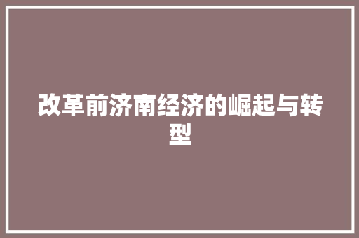 改革前济南经济的崛起与转型 改革前济南经济的崛起与转型